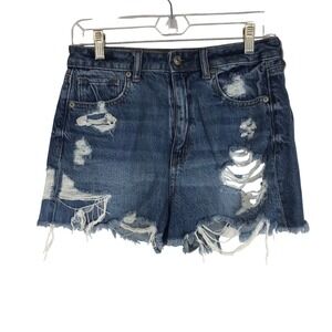 American Eagle Womens Distressed Denim Shorts Medium Wash High Rise Size 6